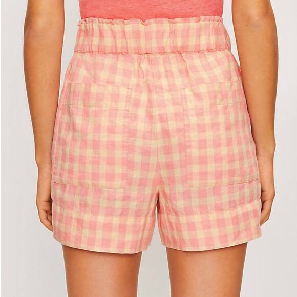 Lou & Grey Gingham pink/beige 100% Linen pull on high rise shorts size small - Picture 16 of 16